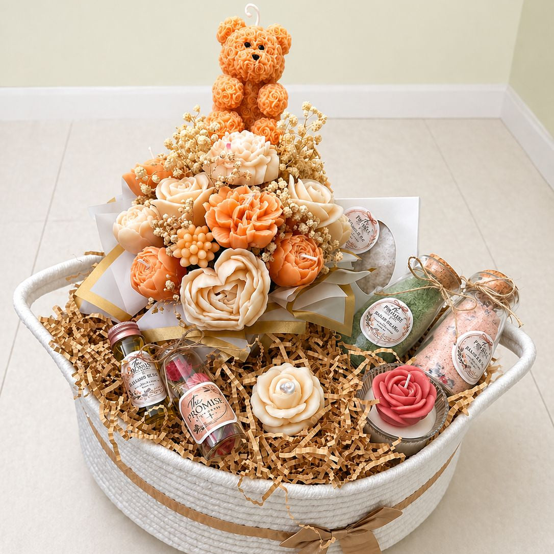 Large Gift Basket "Sweet Warmth" with Handmade Teddy Bear