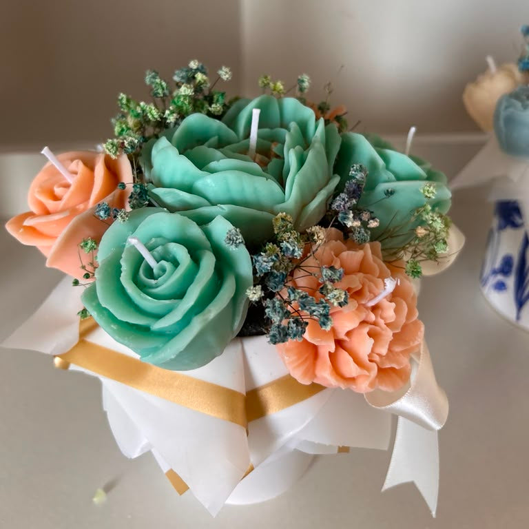 Handmade Candle Arrangement "Mint and Peach Bouquet"
