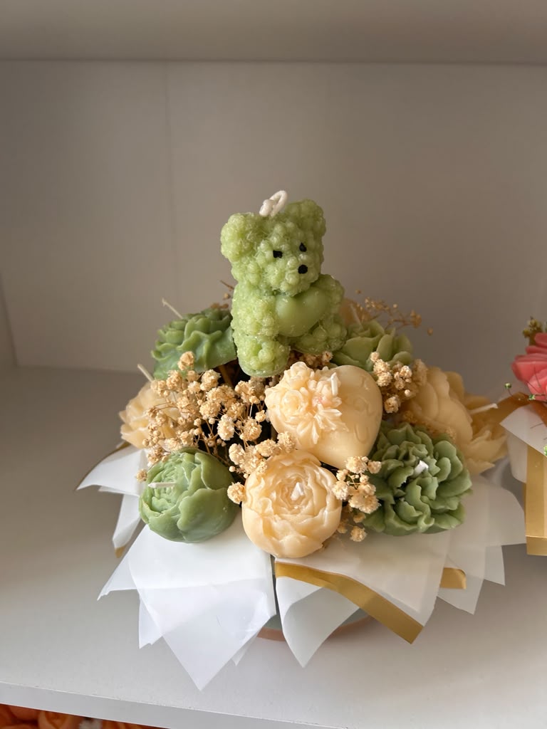 Handmade Candle Bouquet "Little Bear in the Garden"