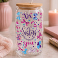 "Sisters Make the Best Friends" Glass Tumbler with Bamboo Lid – Sweet Gift for Sisters