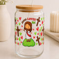 "Jesus Loves Me!" Glass Tumbler with Bamboo Lid – Children's Christian Illustrated Design