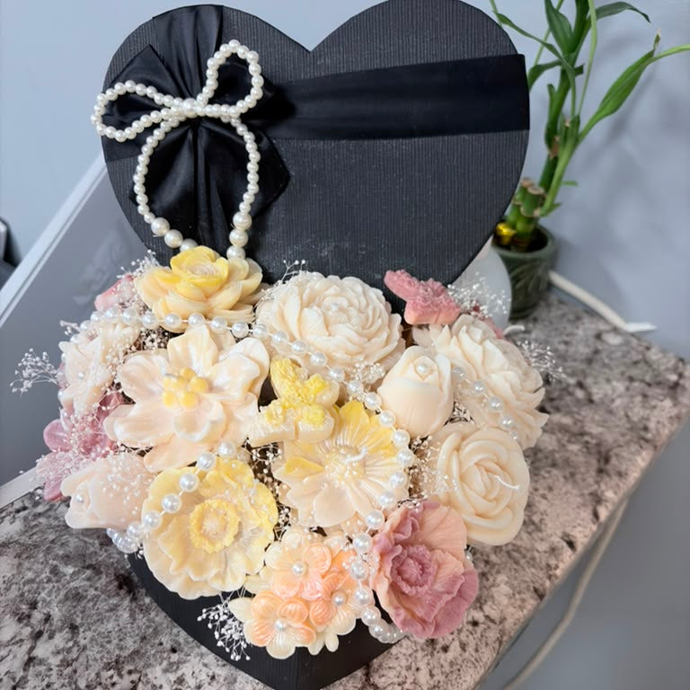 Luxury Heart-Shaped Gift Box with Handmade Candle Floral Arrangement