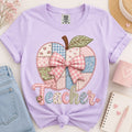 "Teacher" T-shirt with Patchwork Apple Design – Coquette School Gift for Teachers
