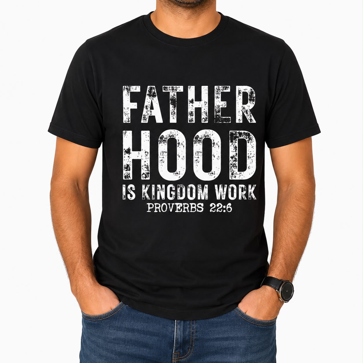 Christian T-shirt "Fatherhood is Kingdom Work" – Fatherhood T-shirt with Proverbs 22:6
