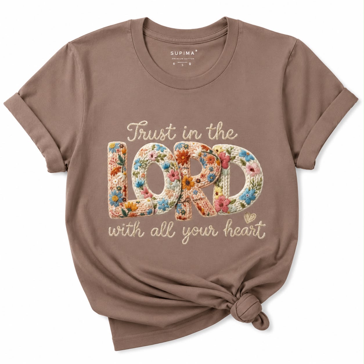 Christian T-shirt "Trust in the Lord" – Shirt with Proverbs 3:5 Verse and Embroidered Floral Lettering