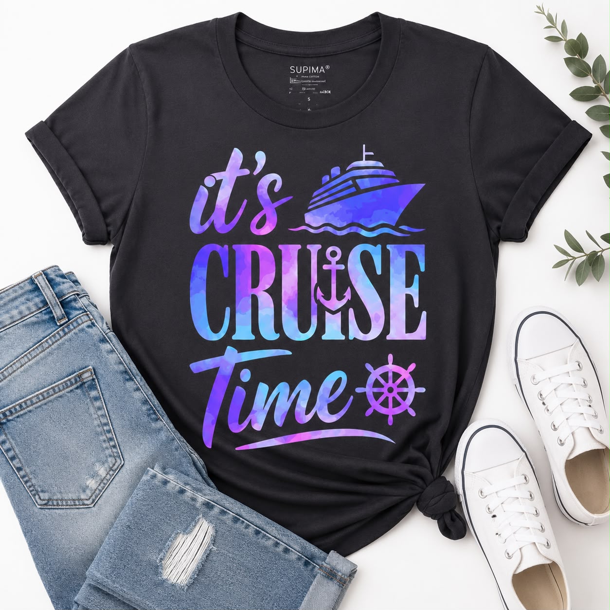 "It's Cruise Time" Vacation T-Shirt – Galaxy Watercolor Effect Cruise T-Shirt for Travel