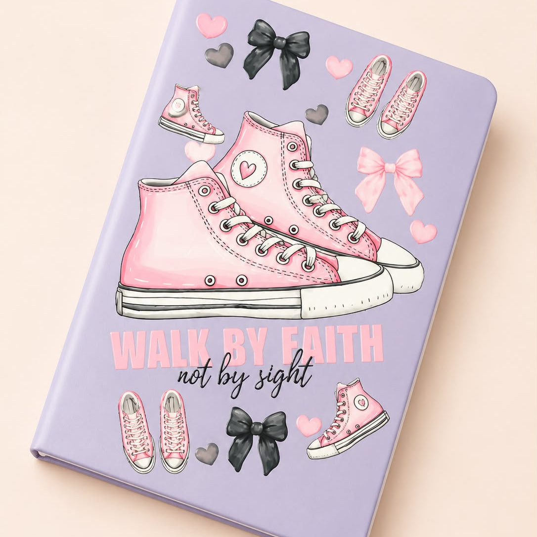 Lilac Notebook "Walk By Faith" – Preppy Style Sneakers & Bows