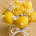 Artisan Citrus & Floral Teacup Candle | Sunny Yellow Lemon Candle Arrangement with Pearl Bow Accent