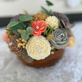 Handcrafted Flower Candle Bouquet with Wooden Pot & Eucalyptus