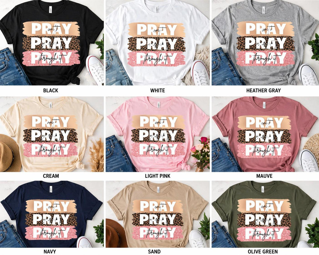 Christian T-shirt "Pray Through It" – Leopard Print Glitter T-shirt
