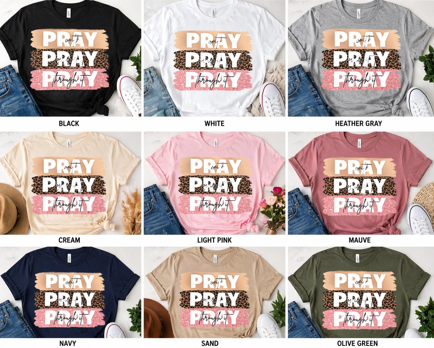 Christian T-shirt "Pray Through It" – Leopard Print Glitter T-shirt