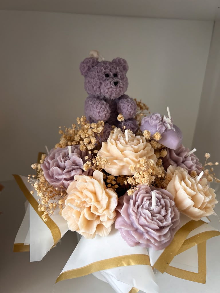 Handmade Candle Bouquet "Little Bear in the Garden"